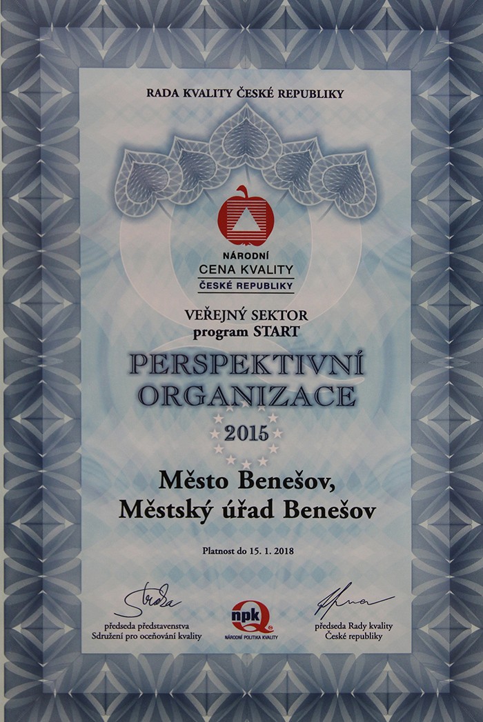 Certifikát Národní ceny kvality