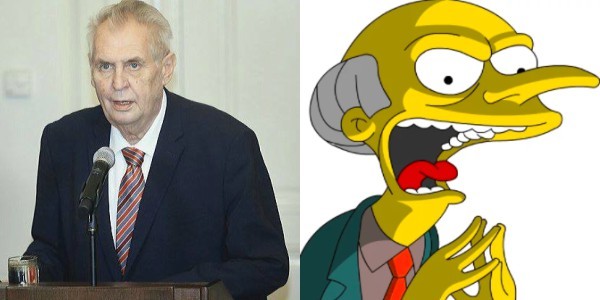 Miloš Zeman jako Montgomery Burns, ten také Springfield ukazoval v nejhorším možném světle