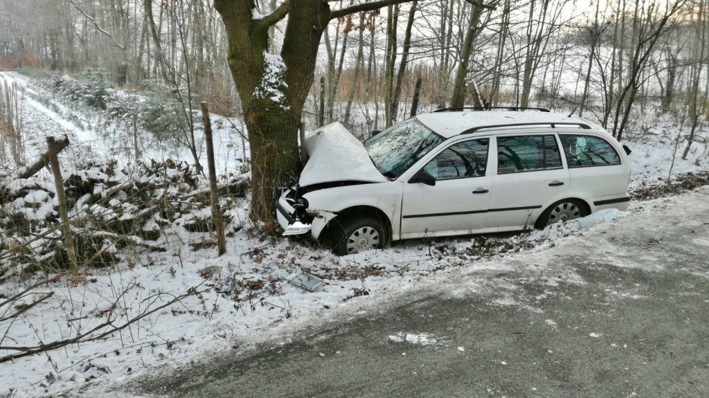 Řidič na namrzlé vozovce auto nezvládl