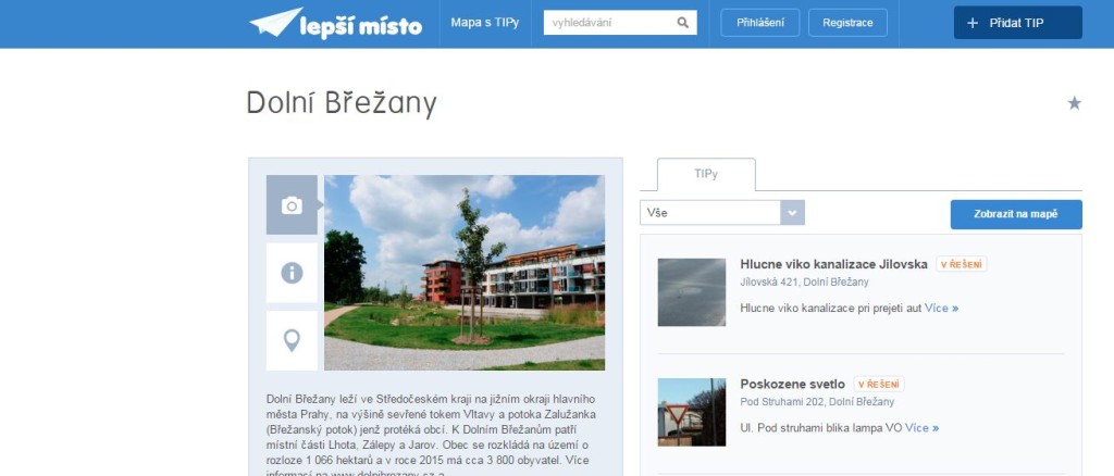 Aplikace umožňuje občanům dávat zástupcům obce k vyřízení náměty pro veřejná prostranství