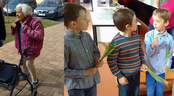 Paní Marii přišly přát děti ze školky, které má moc ráda.
