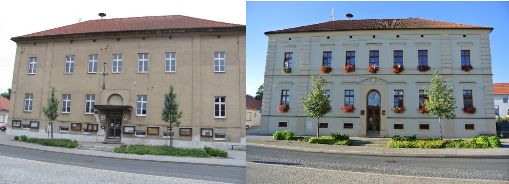 Předtím a pak je velký rozdíl, muškáty v oknech dotvoří historický a romantický pocit.