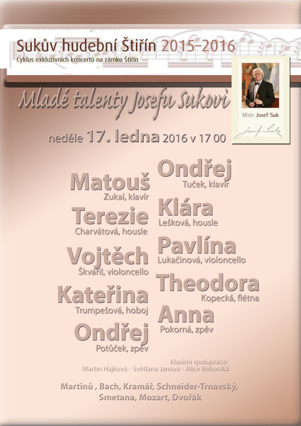 Plakát koncertu Sukův hudební Štiřín