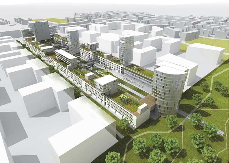 Pohled na hlavní bulvár nové čtvrti Žižkov City