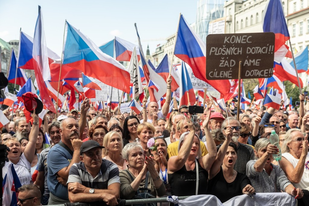 Na demonstracích dezinformátoři "bojují" za svobodu slova