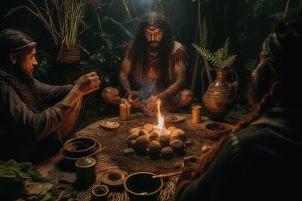 Pití ayahuascy probíhá v domorodých kulturách v rámci tradičního šamanského obřadu