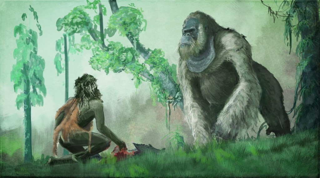Obří gigantopiték při setkání s pravěkým člověkem