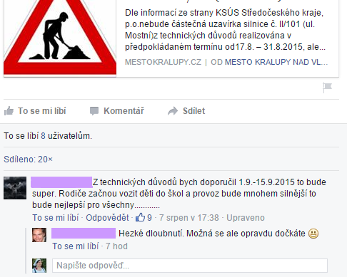 Diskuze pod aktualizací města.